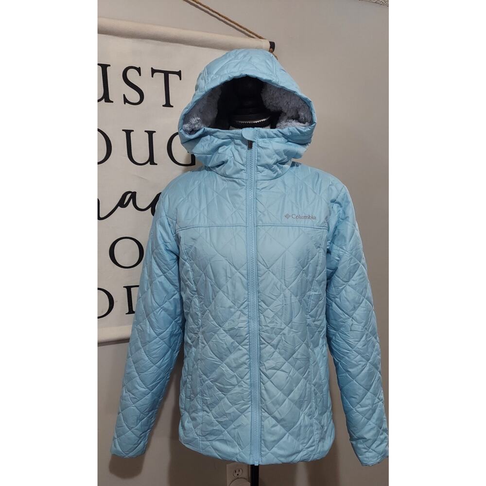 Columbia Womens Copper Crest Hooded Jacket Size M Blue Quilted Fleece Lined Coat - Picture 2 of 10